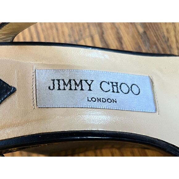 JIMMY CHOO Black Leather Wedge Strap Heels Shoes  Women's Size 8? - Picture 5 of 11
